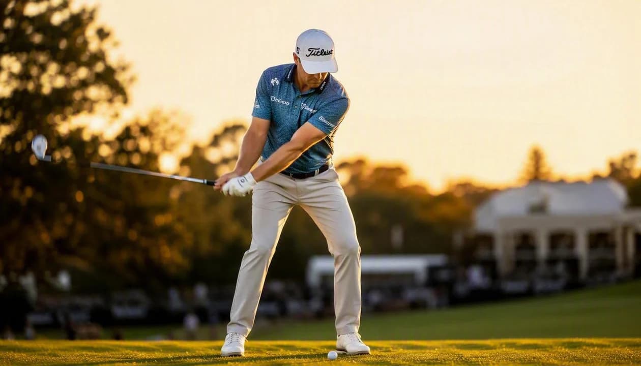 Down-the-line camera view showing club path plane and shoulder alignment at address